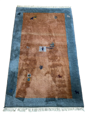 Indischer Gabbeh Teppich Handgeknüpft Terrakotta Blaugrau 160x97 cm