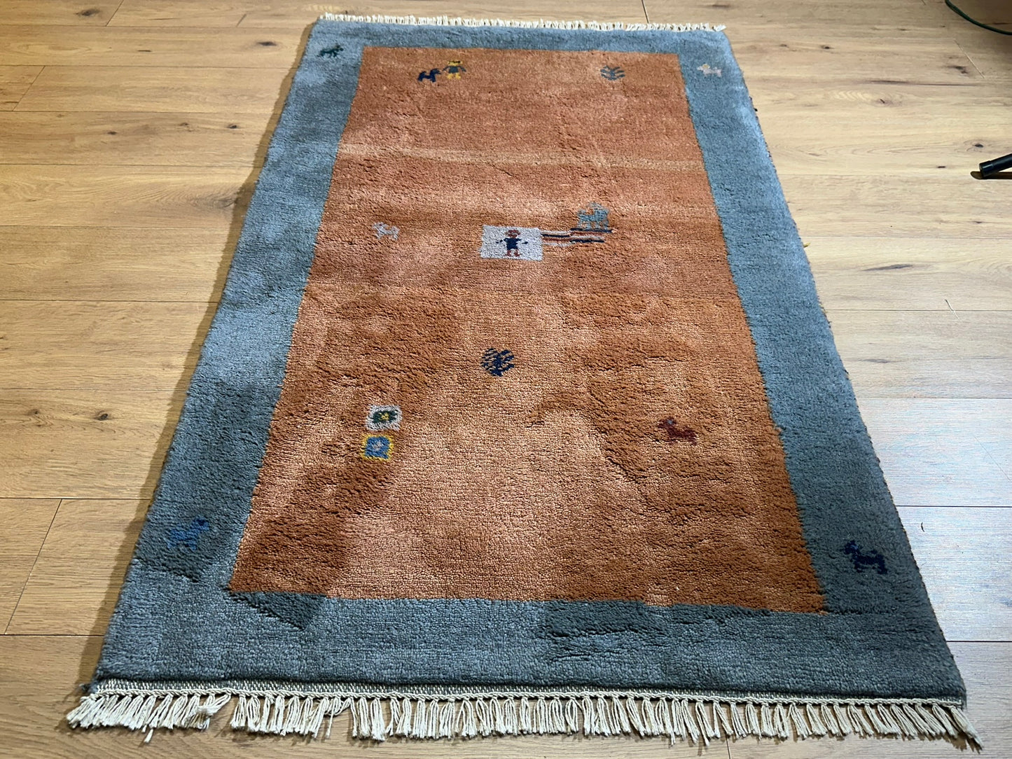 Indischer Gabbeh Teppich Handgeknüpft Terrakotta Blaugrau 160x97 cm