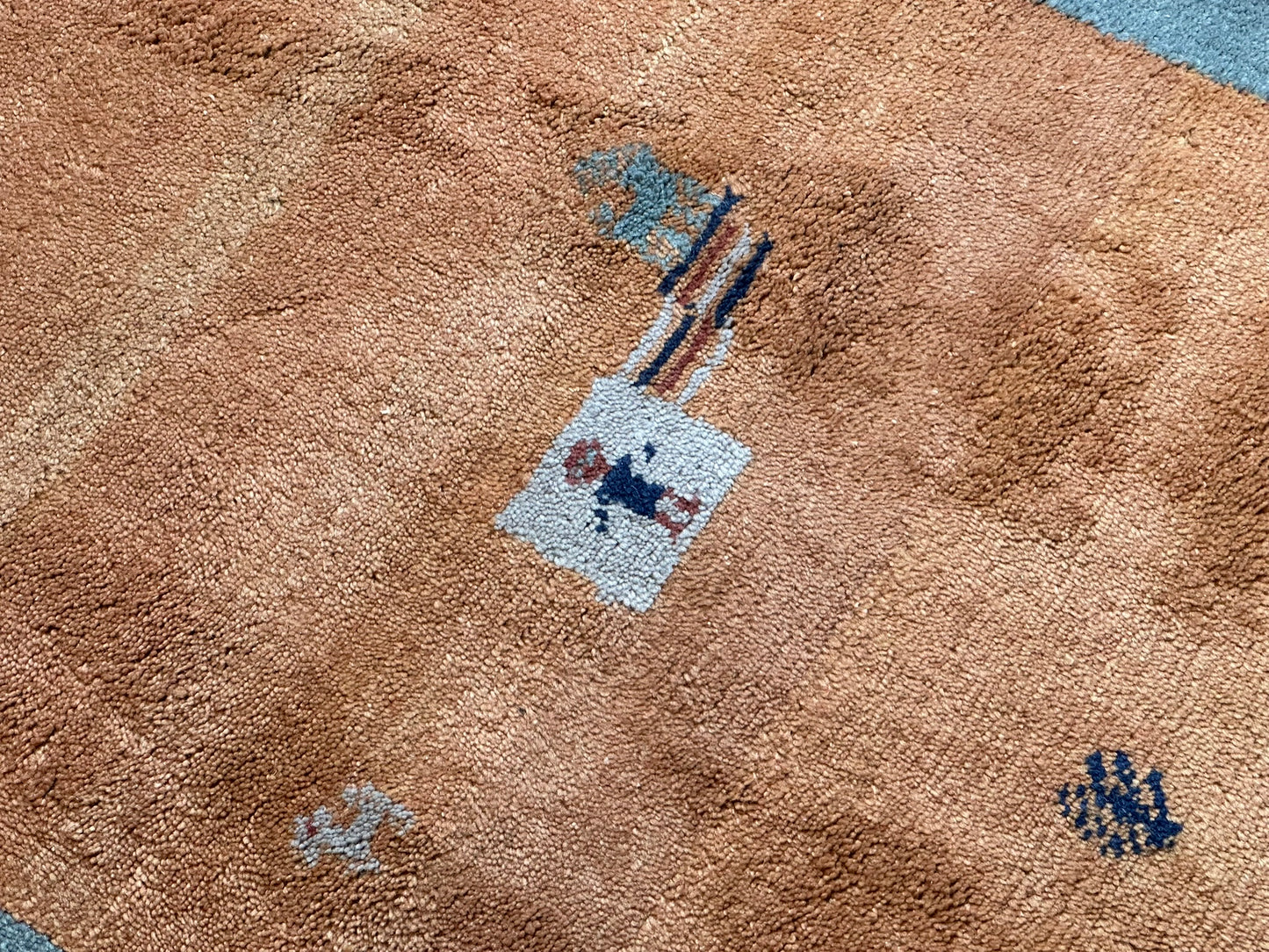 Indischer Gabbeh Teppich Handgeknüpft Terrakotta Blaugrau 160x97 cm