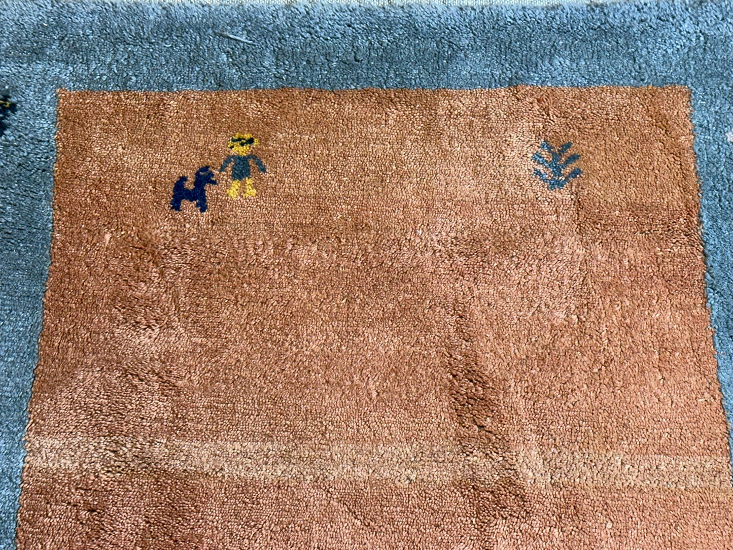 Indischer Gabbeh Teppich Handgeknüpft Terrakotta Blaugrau 160x97 cm