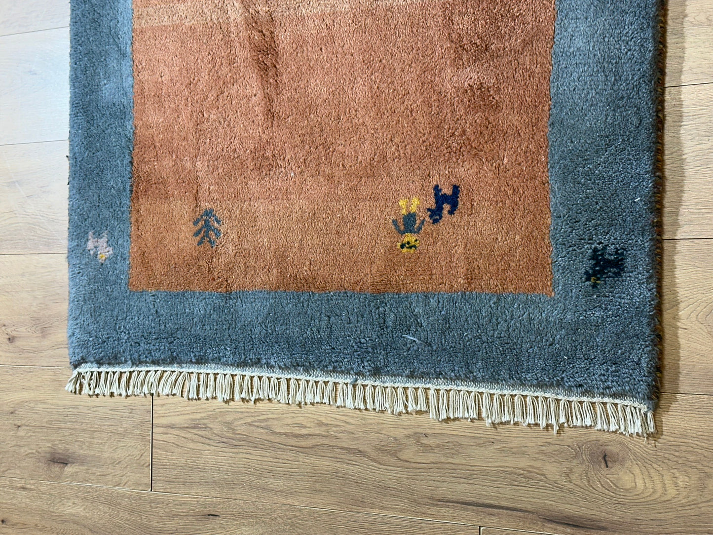 Indischer Gabbeh Teppich Handgeknüpft Terrakotta Blaugrau 160x97 cm