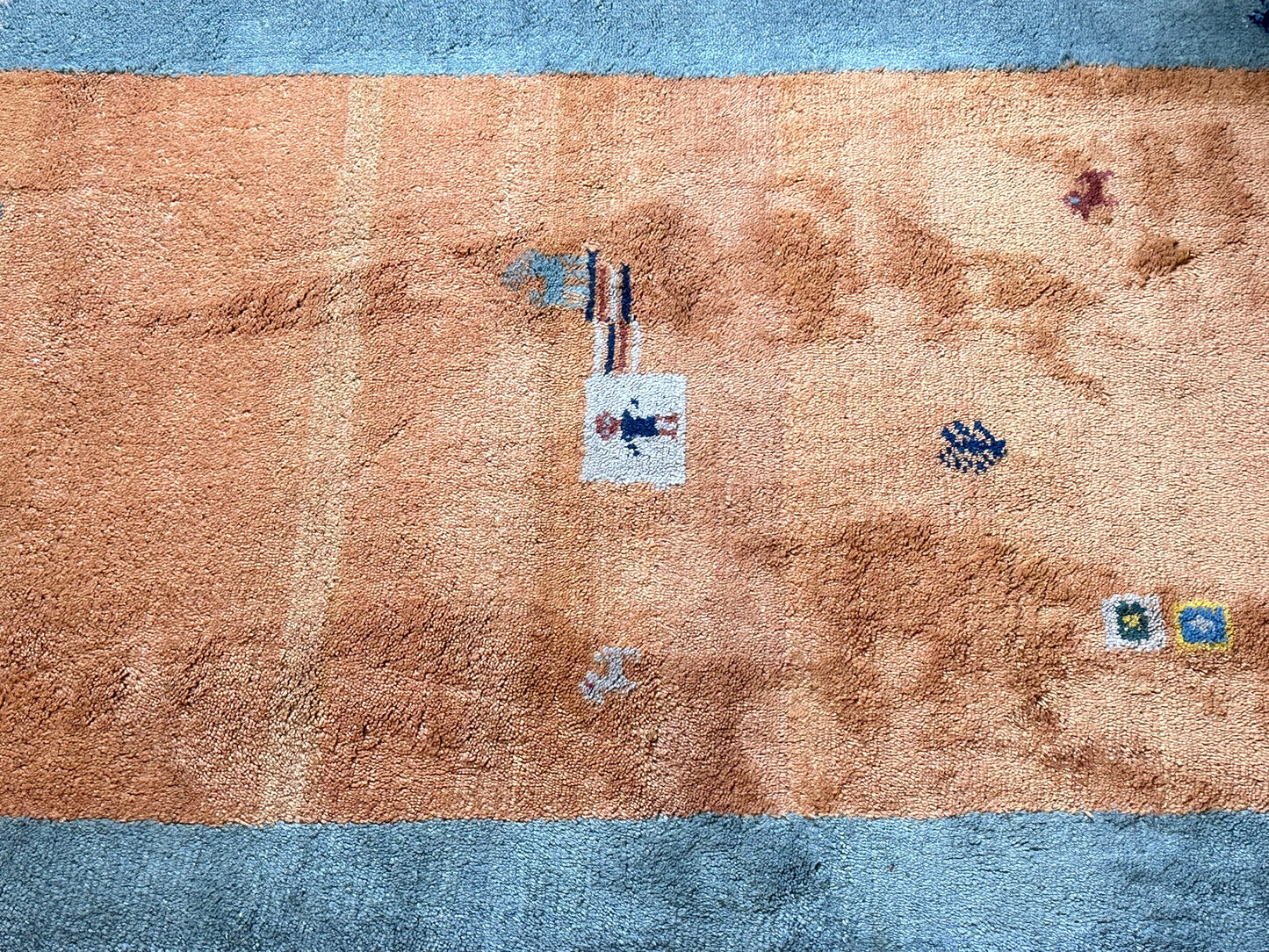 Indischer Gabbeh Teppich Handgeknüpft Terrakotta Blaugrau 160x97 cm