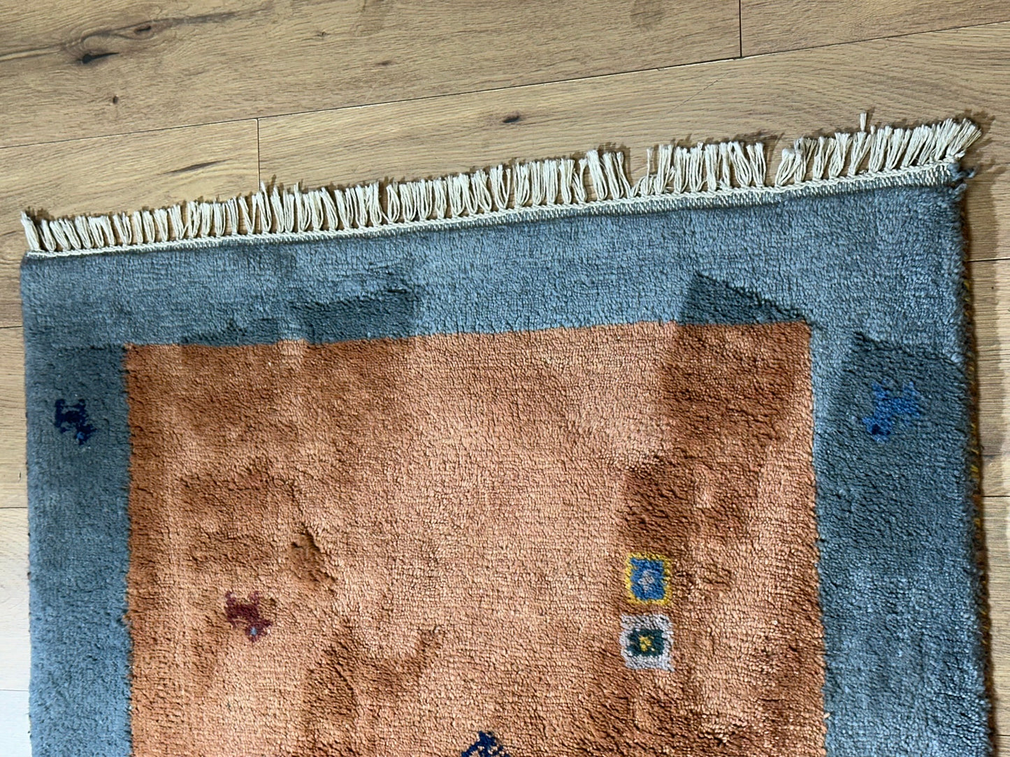 Indischer Gabbeh Teppich Handgeknüpft Terrakotta Blaugrau 160x97 cm