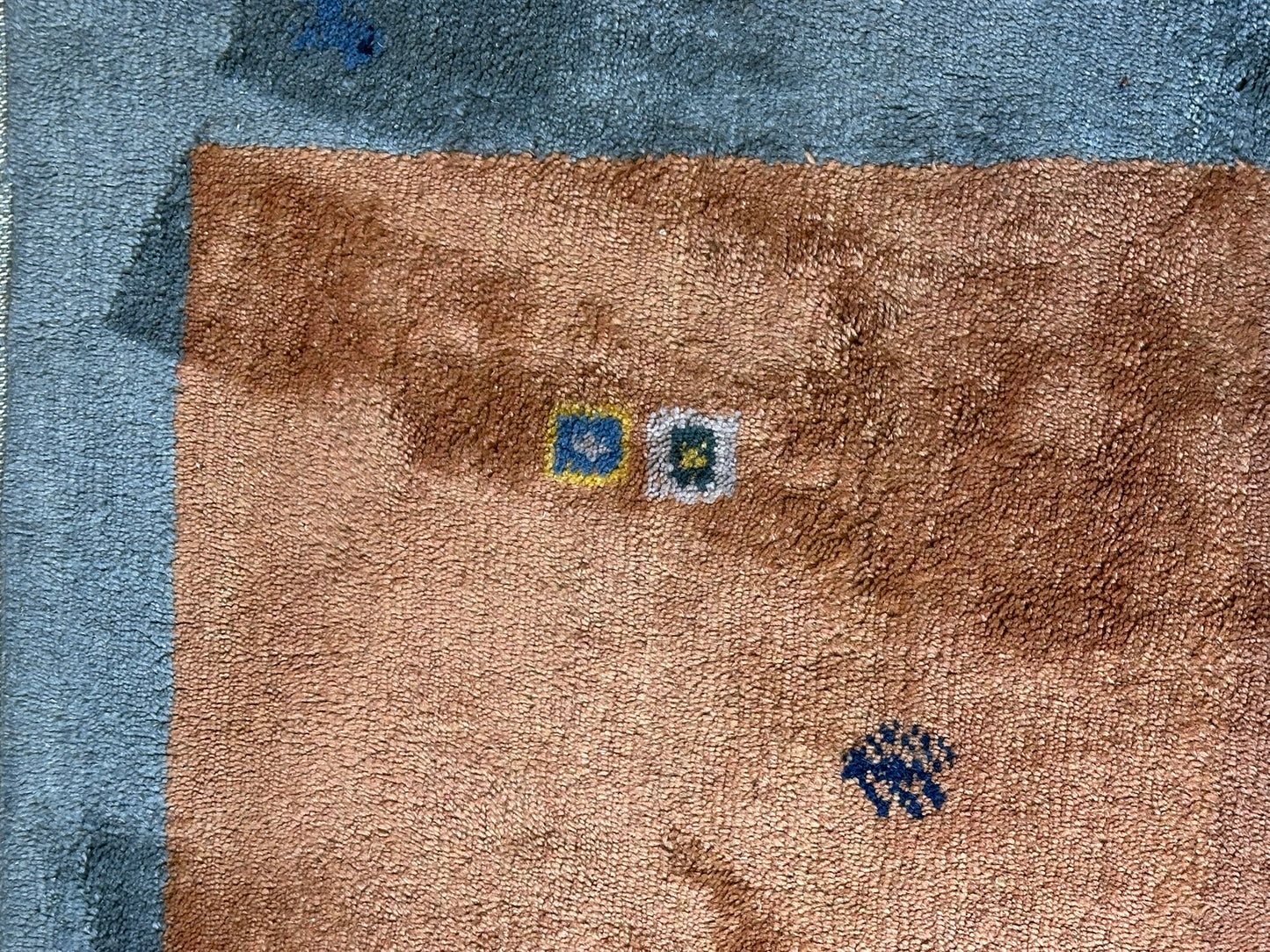 Indischer Gabbeh Teppich Handgeknüpft Terrakotta Blaugrau 160x97 cm