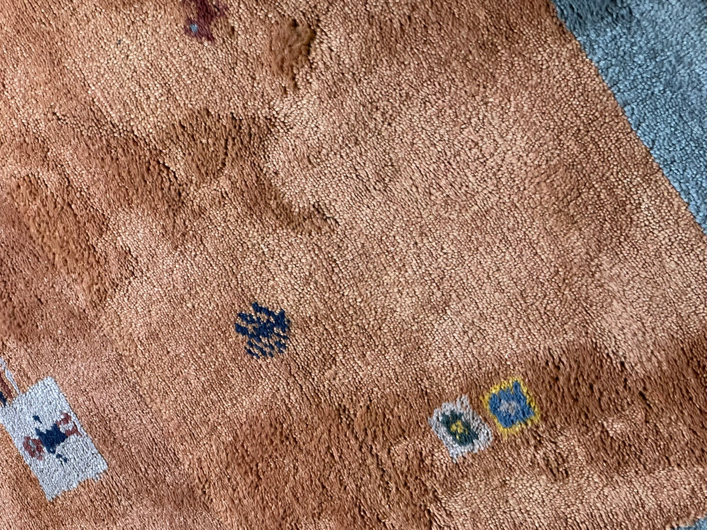 Indischer Gabbeh Teppich Handgeknüpft Terrakotta Blaugrau 160x97 cm