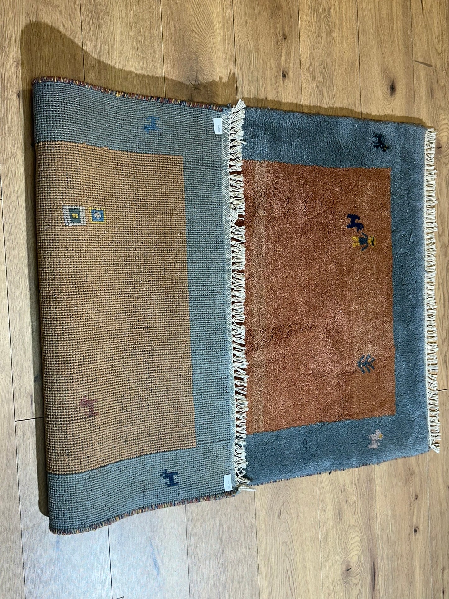 Indischer Gabbeh Teppich Handgeknüpft Terrakotta Blaugrau 160x97 cm