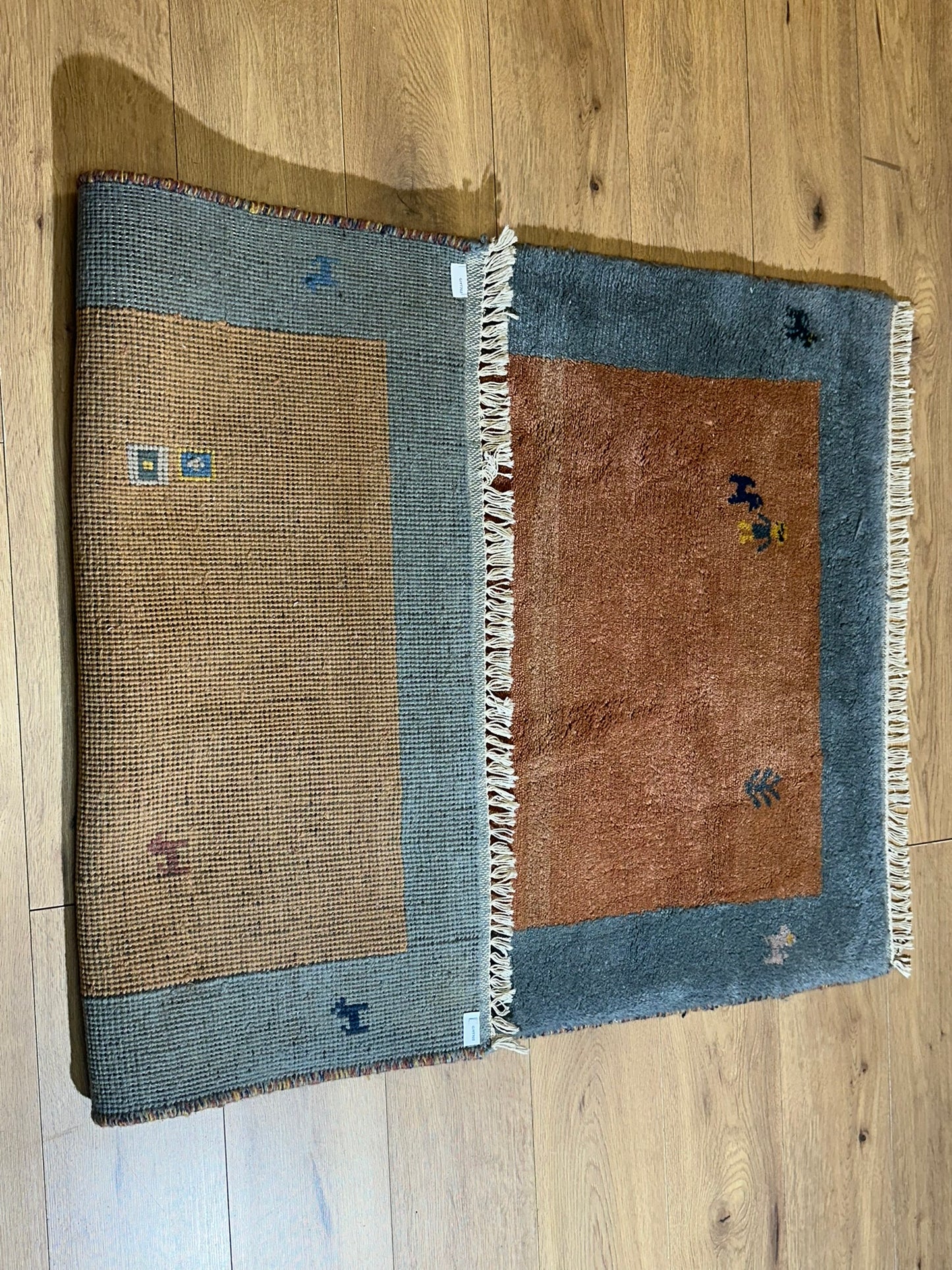 Indischer Gabbeh Teppich Handgeknüpft Terrakotta Blaugrau 160x97 cm