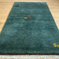 Indischer Gabbeh Teppich Handgeknüpft Dunkelgrün Tiermotive 163x87 cm