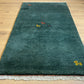 Indischer Gabbeh Teppich Handgeknüpft Dunkelgrün Tiermotive 163x87 cm