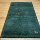 Indischer Gabbeh Teppich Handgeknüpft Dunkelgrün Tiermotive 163x87 cm
