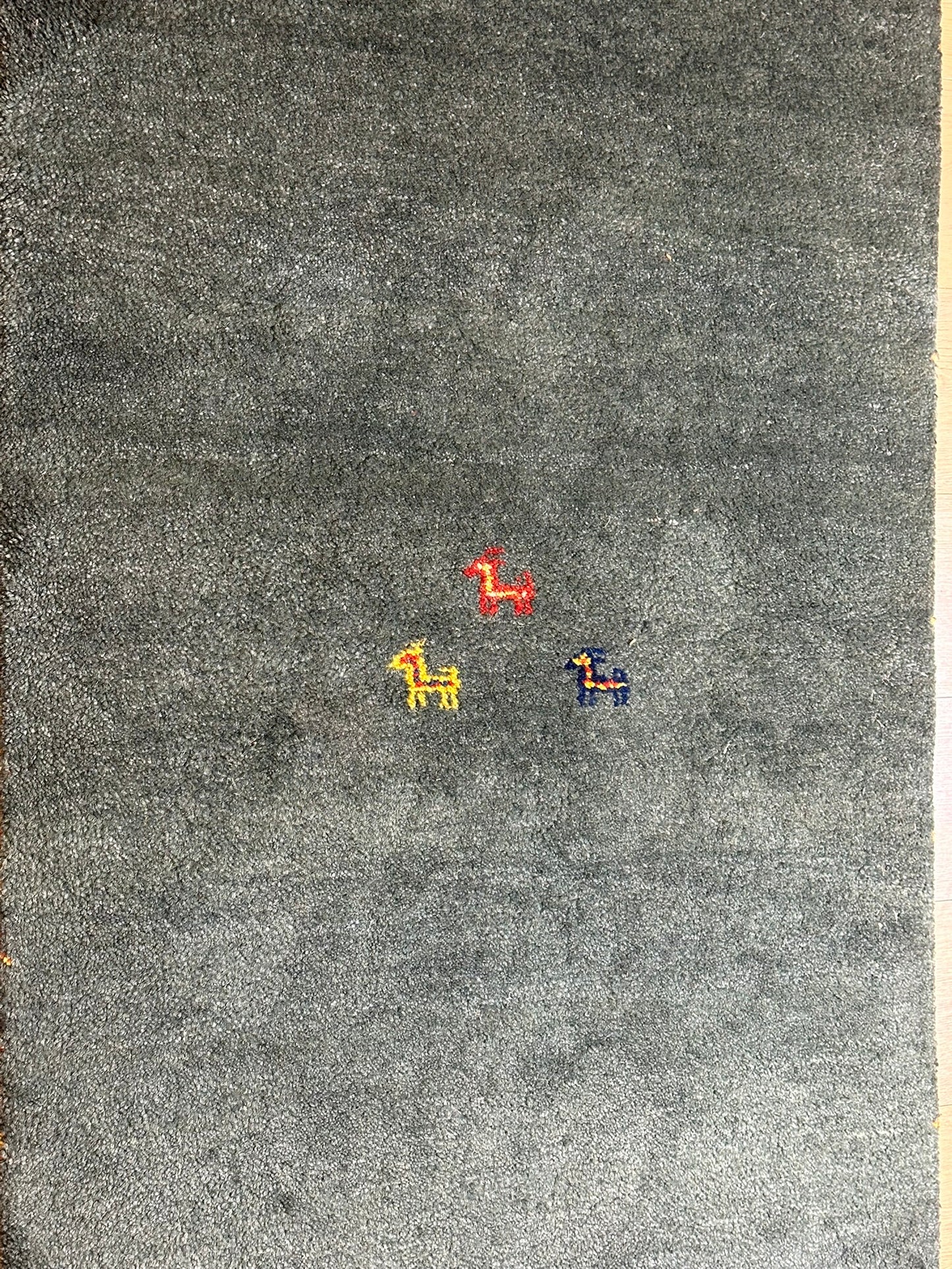 Indischer Gabbeh Teppich Handgeknüpft Dunkelgrün Tiermotive 163x87 cm
