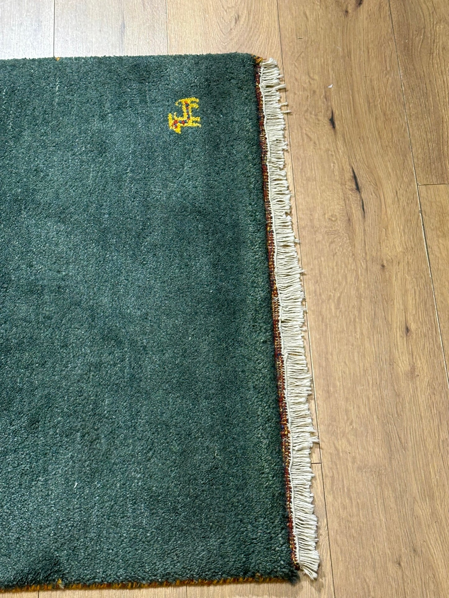 Indischer Gabbeh Teppich Handgeknüpft Dunkelgrün Tiermotive 163x87 cm