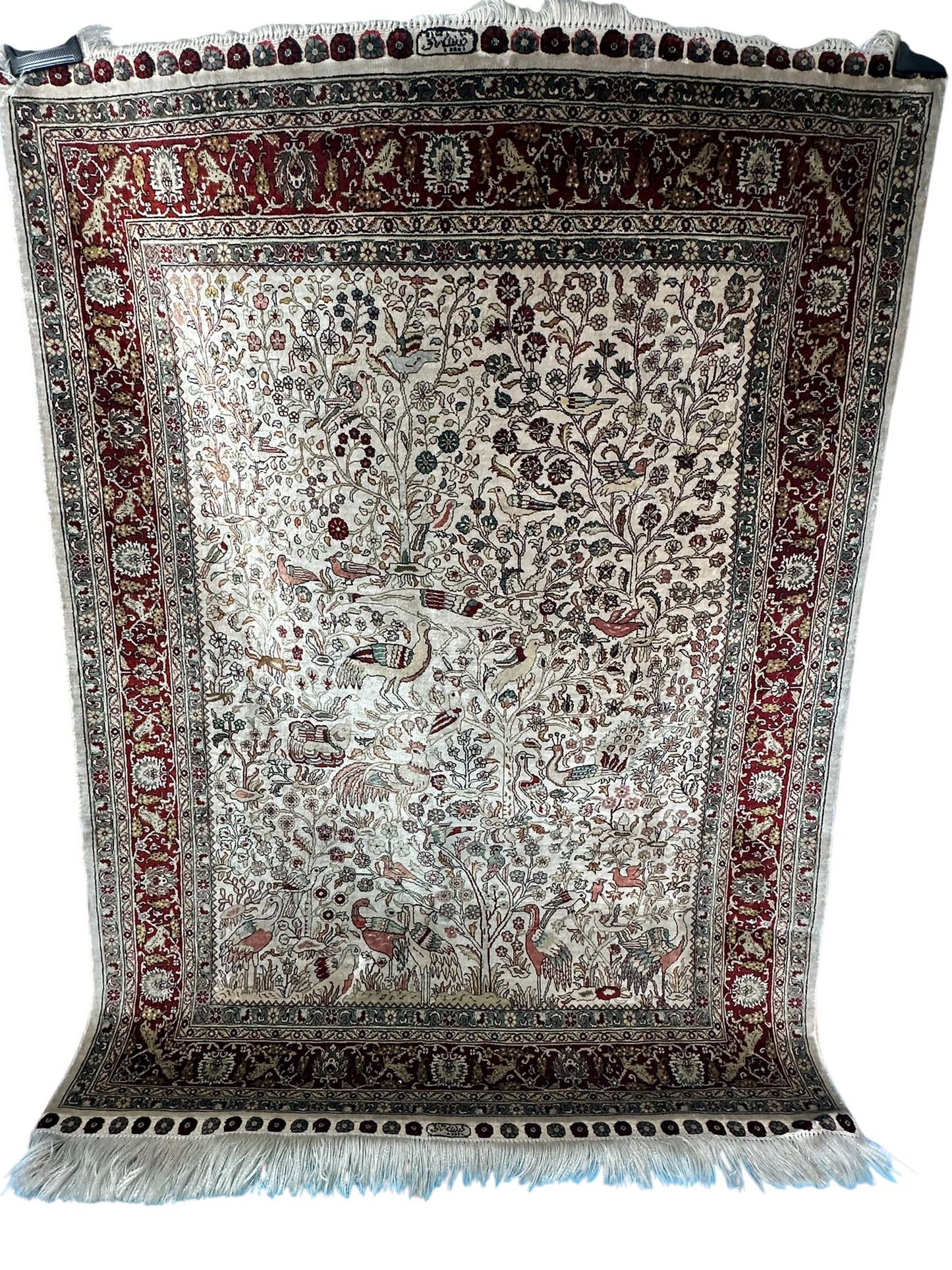 Orientteppich handgeknüpft Hereke 126x95 cm Seide auf Seide