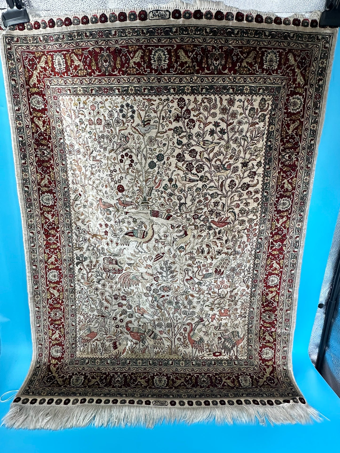 Orientteppich handgeknüpft Hereke 126x95 cm Seide auf Seide