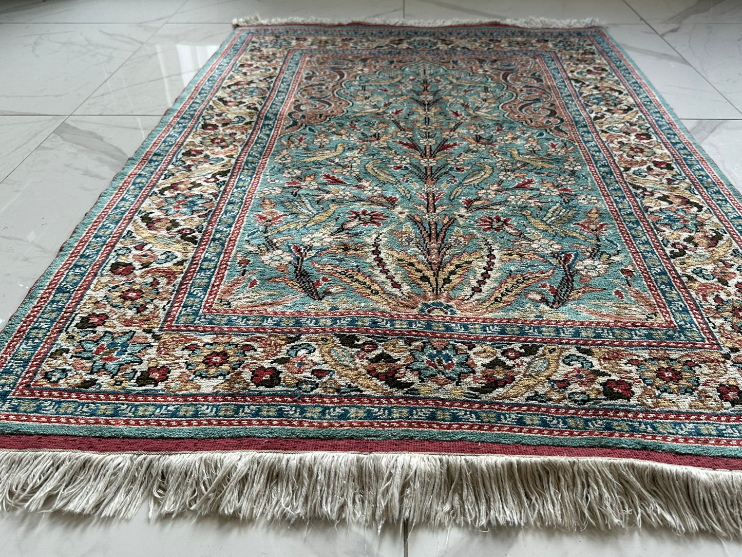 Orientteppich handgeknüpft Kayseri 133x90 cm Seide auf Seide
