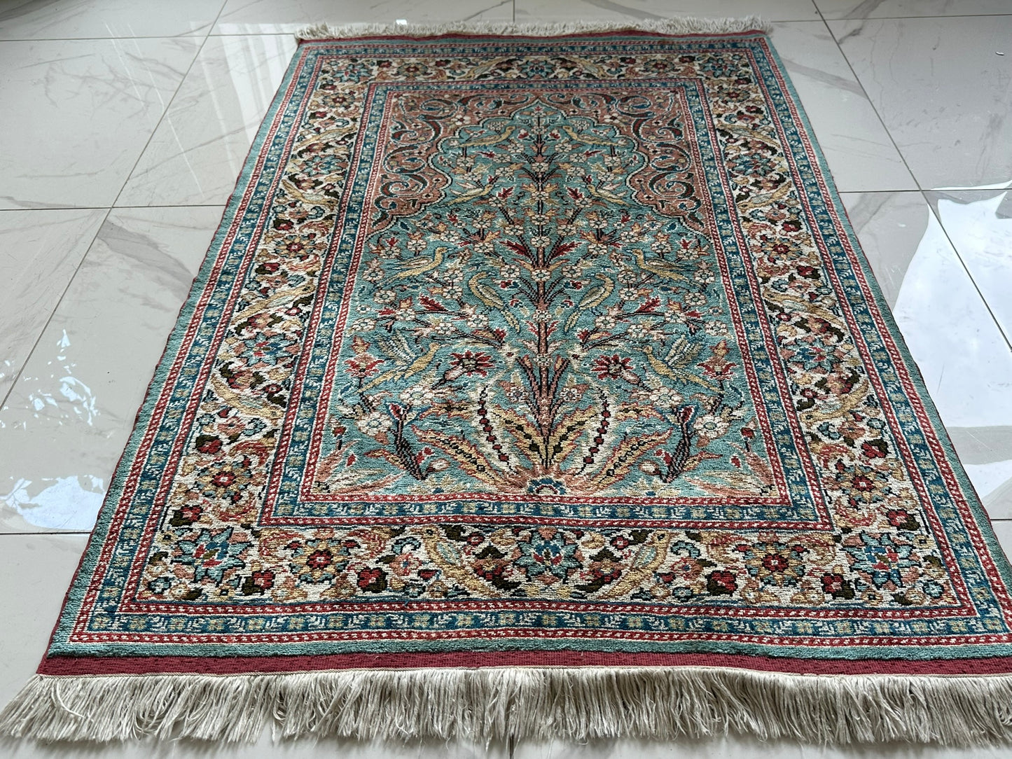Orientteppich handgeknüpft Kayseri 133x90 cm Seide auf Seide