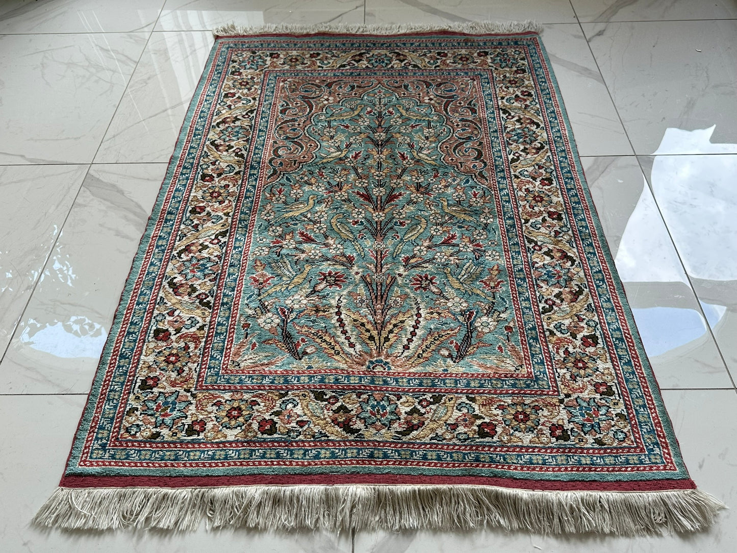 Orientteppich handgeknüpft Kayseri 133x90 cm Seide auf Seide