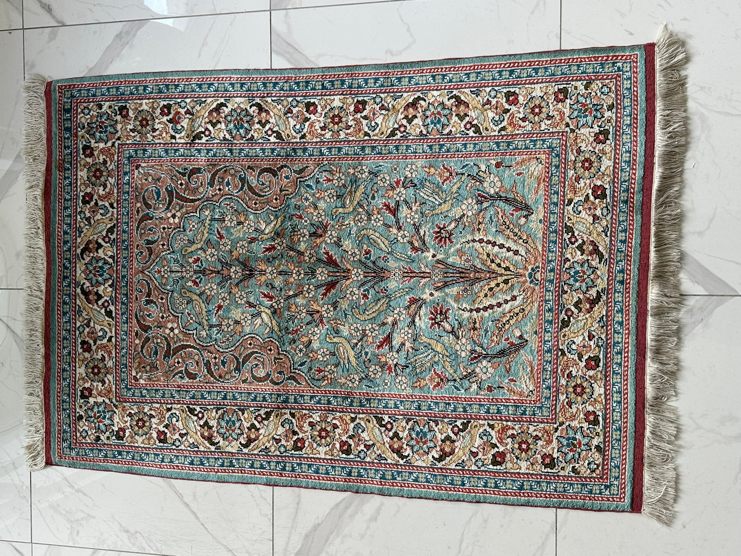 Orientteppich handgeknüpft Kayseri 133x90 cm Seide auf Seide
