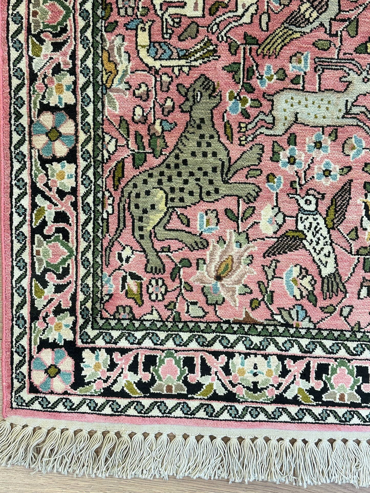 Handgeknüpfter Orientteppich Kaschmir Ghom Seidenteppich 100x65 cm