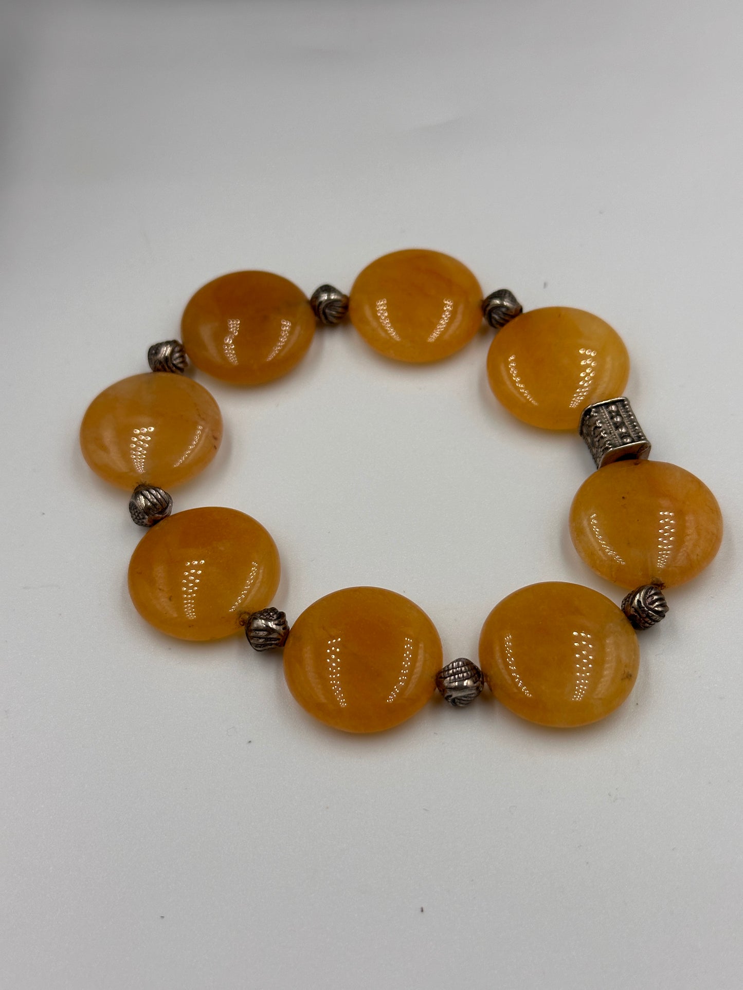 Orangenfarbener Linsen und Perlenhalskette mit Silber 925 Armband