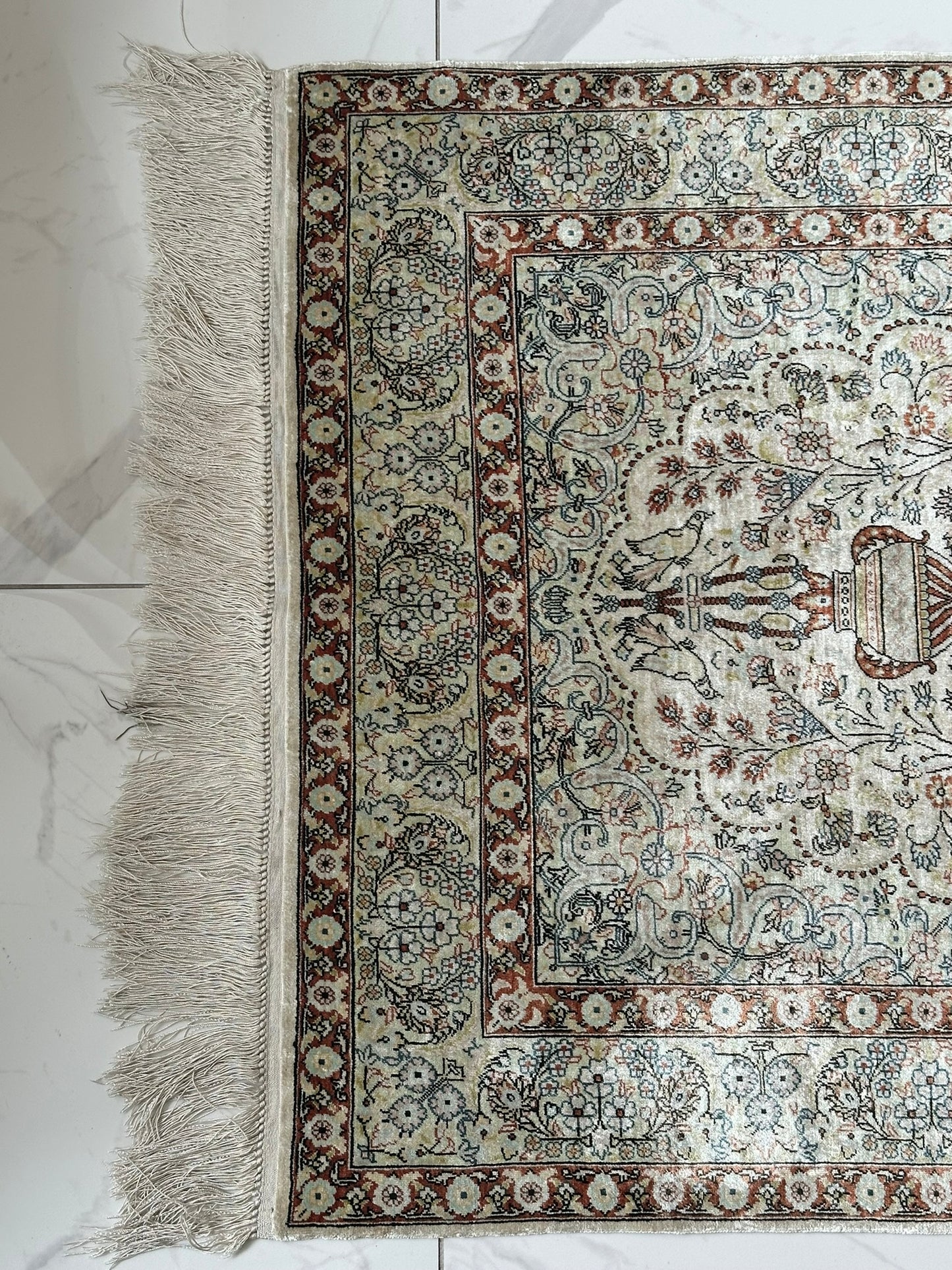 Orientteppich handgeknüpft Hereke Seide auf Seide 127x76 cm