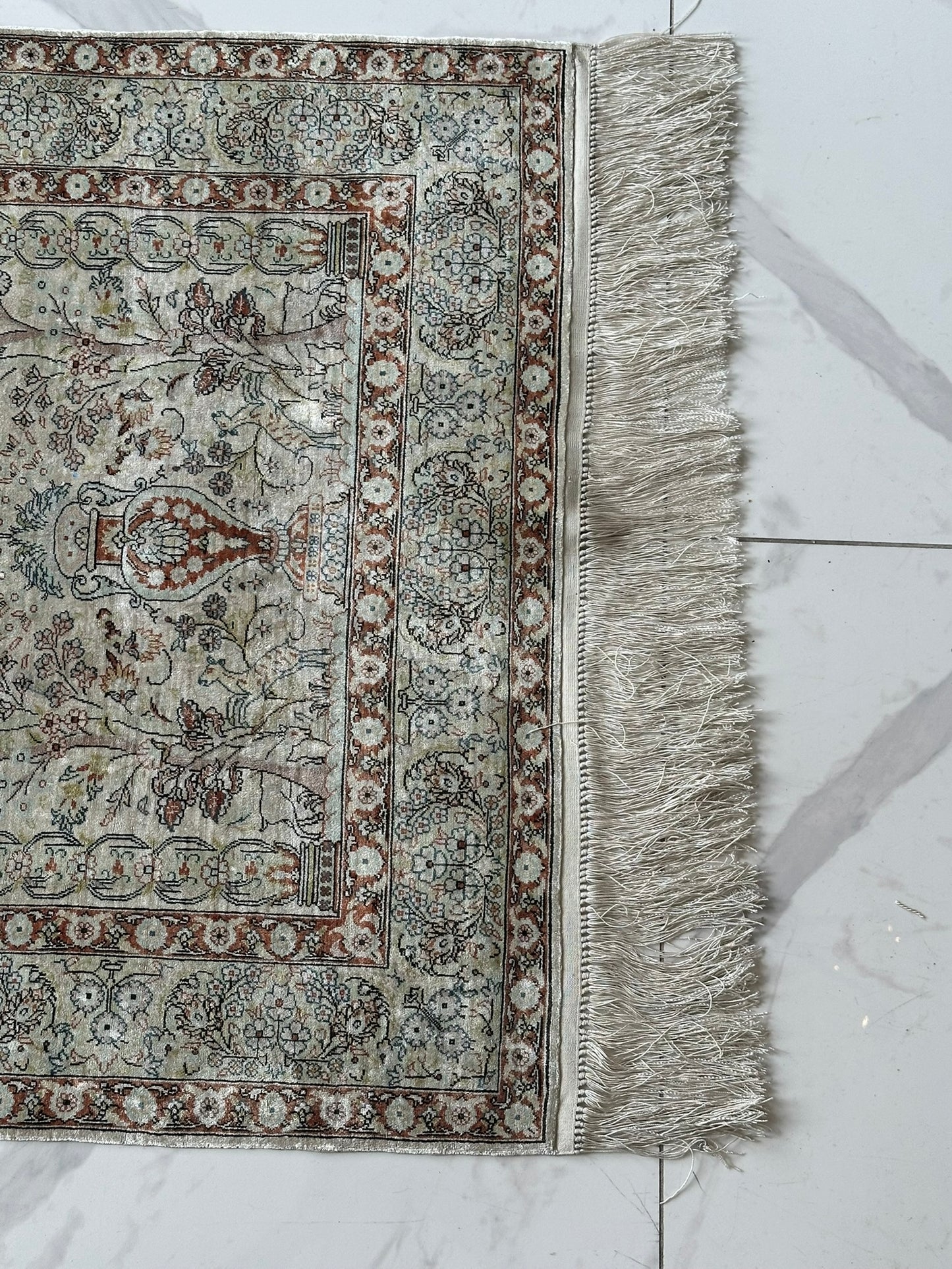 Orientteppich handgeknüpft Hereke Seide auf Seide 127x76 cm