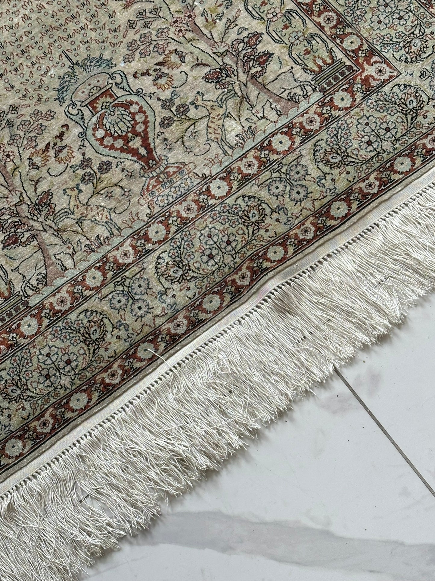 Orientteppich handgeknüpft Hereke Seide auf Seide 127x76 cm