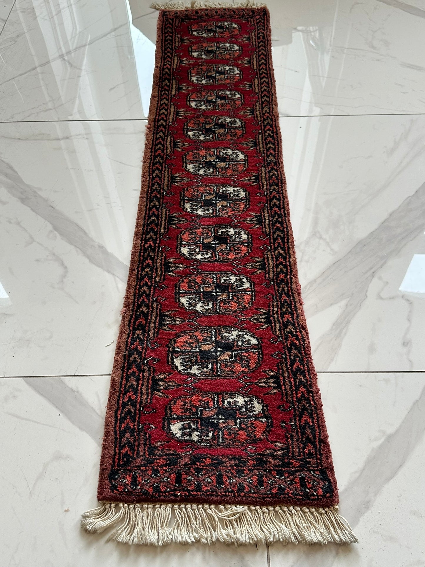 Orientteppich handgeknüpft Buchara Schurwolle 125x28 cm
