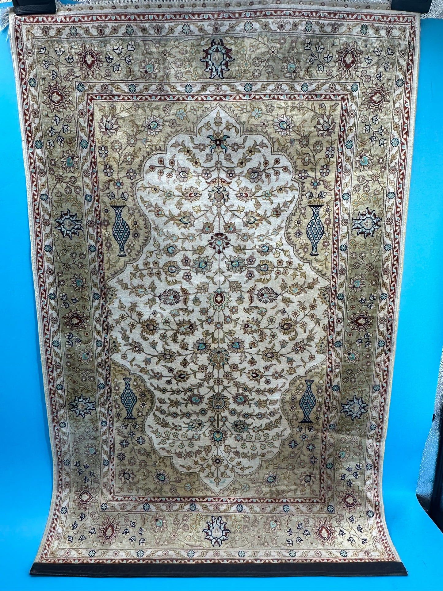 Orientteppich handgeknüpft  124x80 cm Hereke seide auf Seide