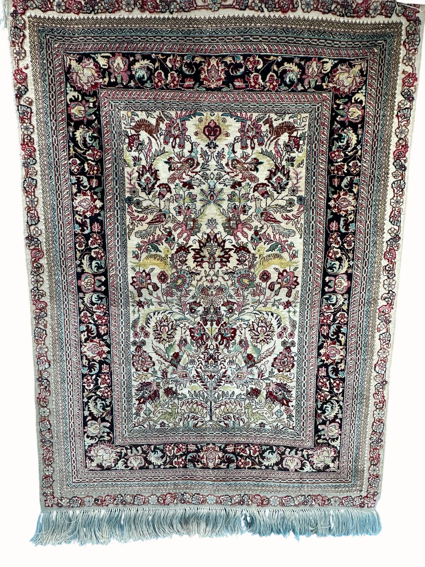 Orientteppich handgeknüpft 108x77 cm Hereke  seide auf Seide