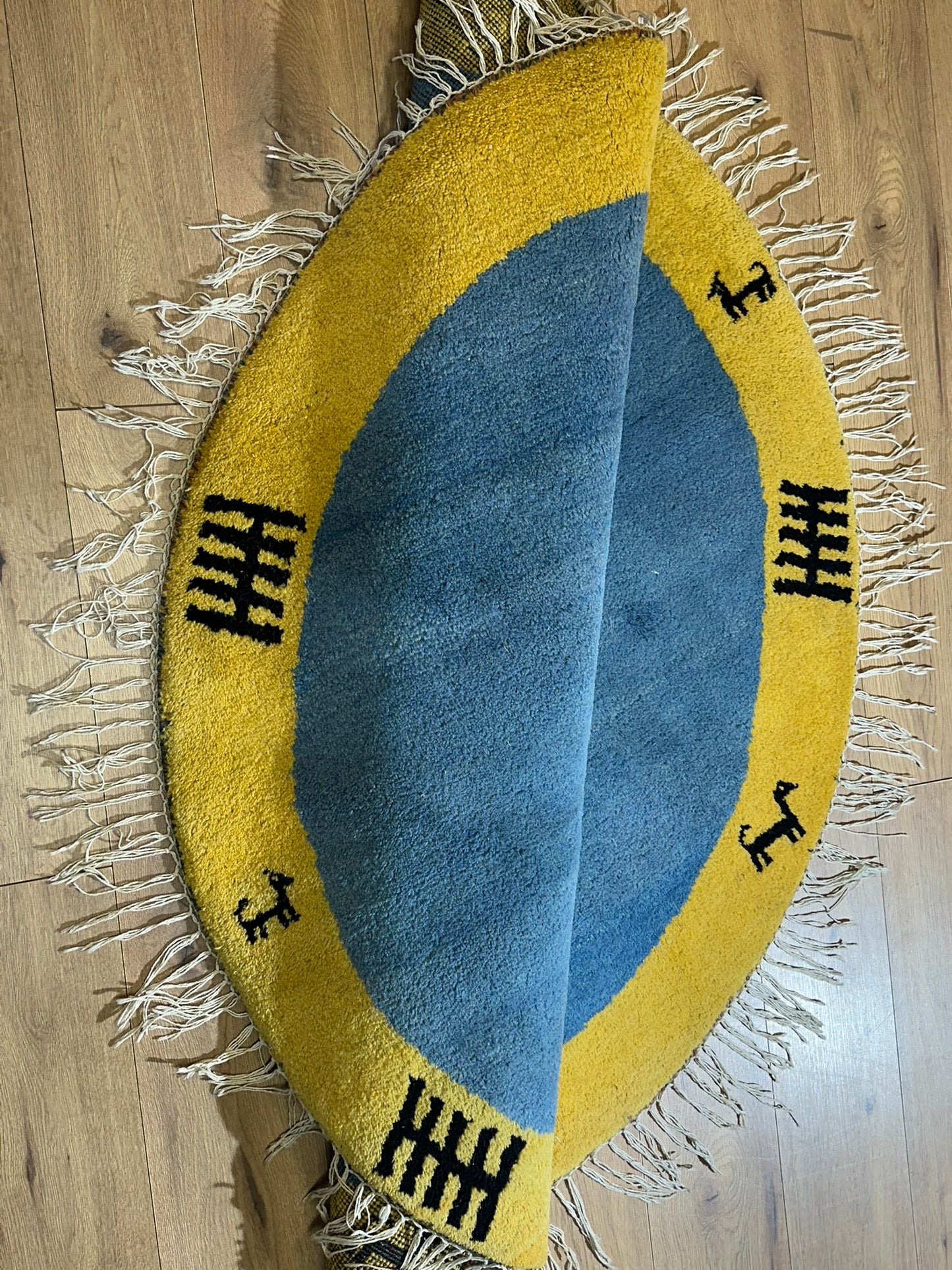 Moderner Gabbeh-Teppich handgeknüpft Indisch rund ca. 150 cm