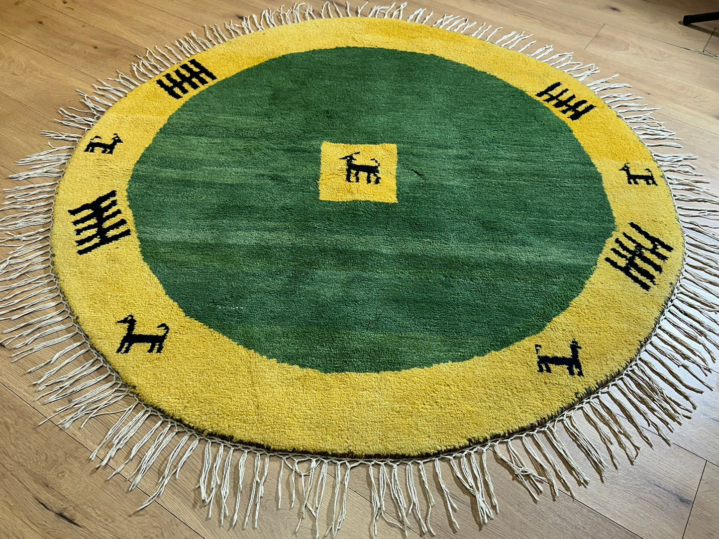 Moderner Gabbeh Teppich handgeknüpft rund ca. 145 cm