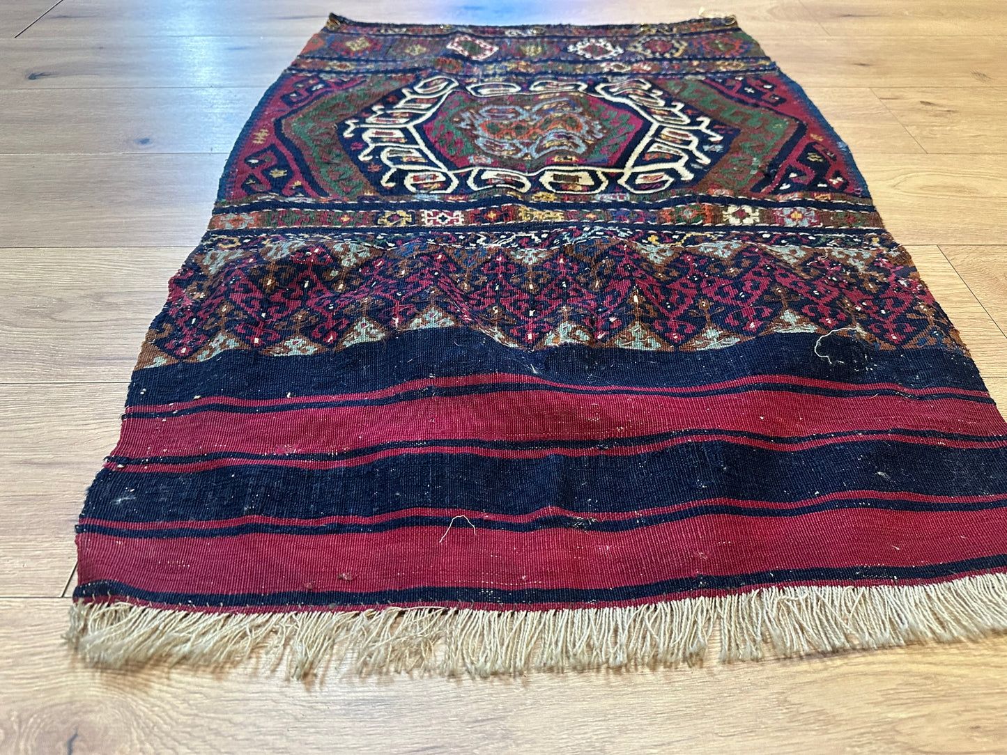Antik Orientteppich handgeknüpft Kelim naturfarben 102x72 cm