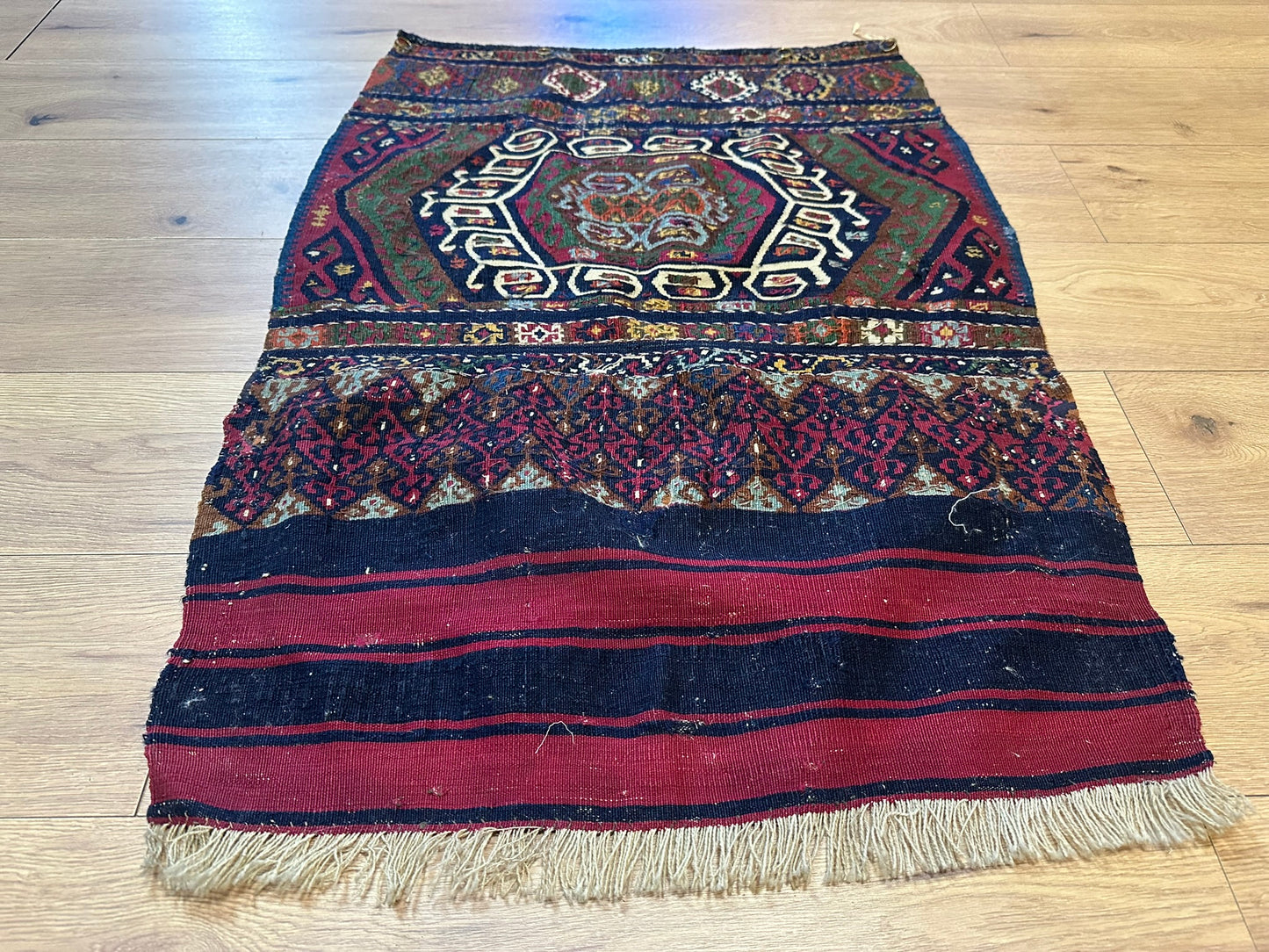 Antik Orientteppich handgeknüpft Kelim naturfarben 102x72 cm