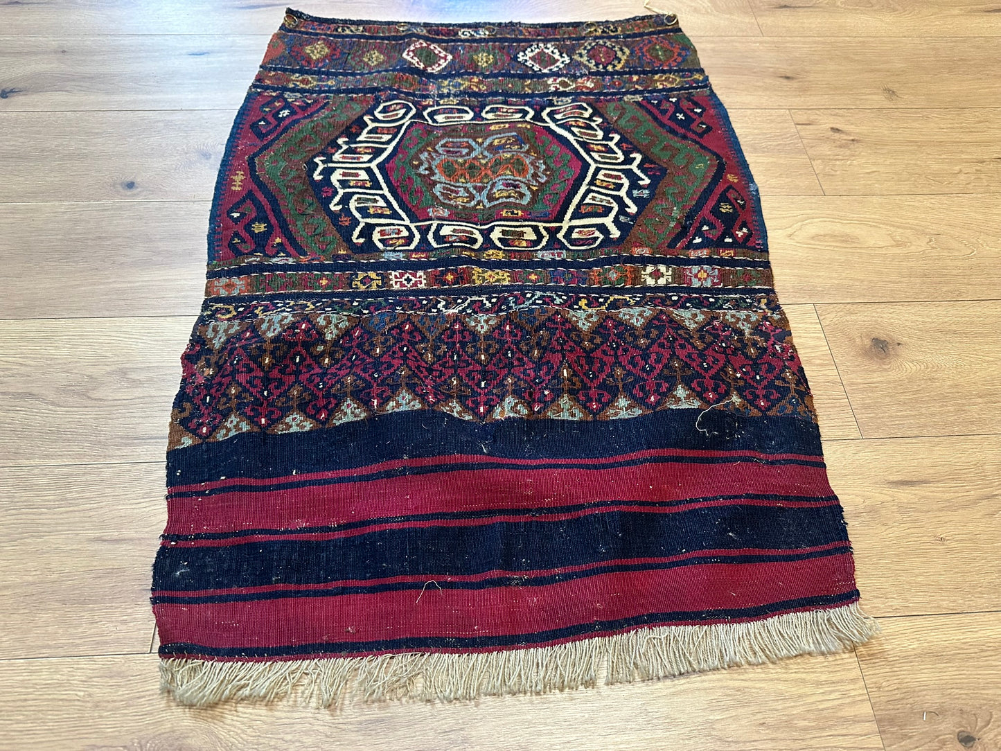 Antik Orientteppich handgeknüpft Kelim naturfarben 102x72 cm