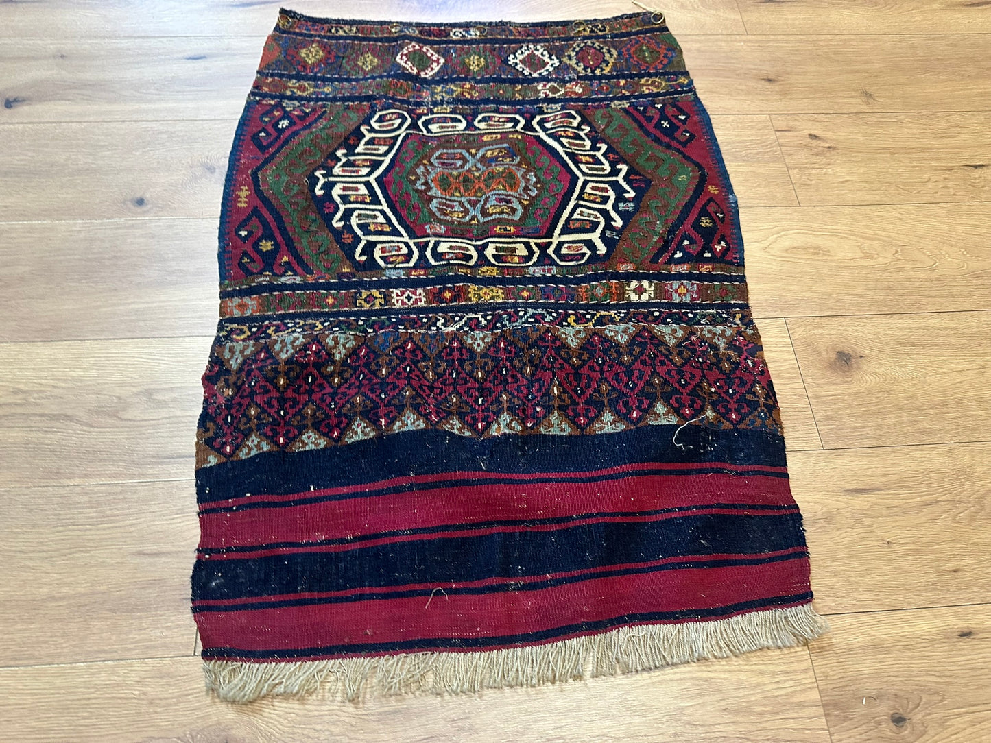Antik Orientteppich handgeknüpft Kelim naturfarben 102x72 cm