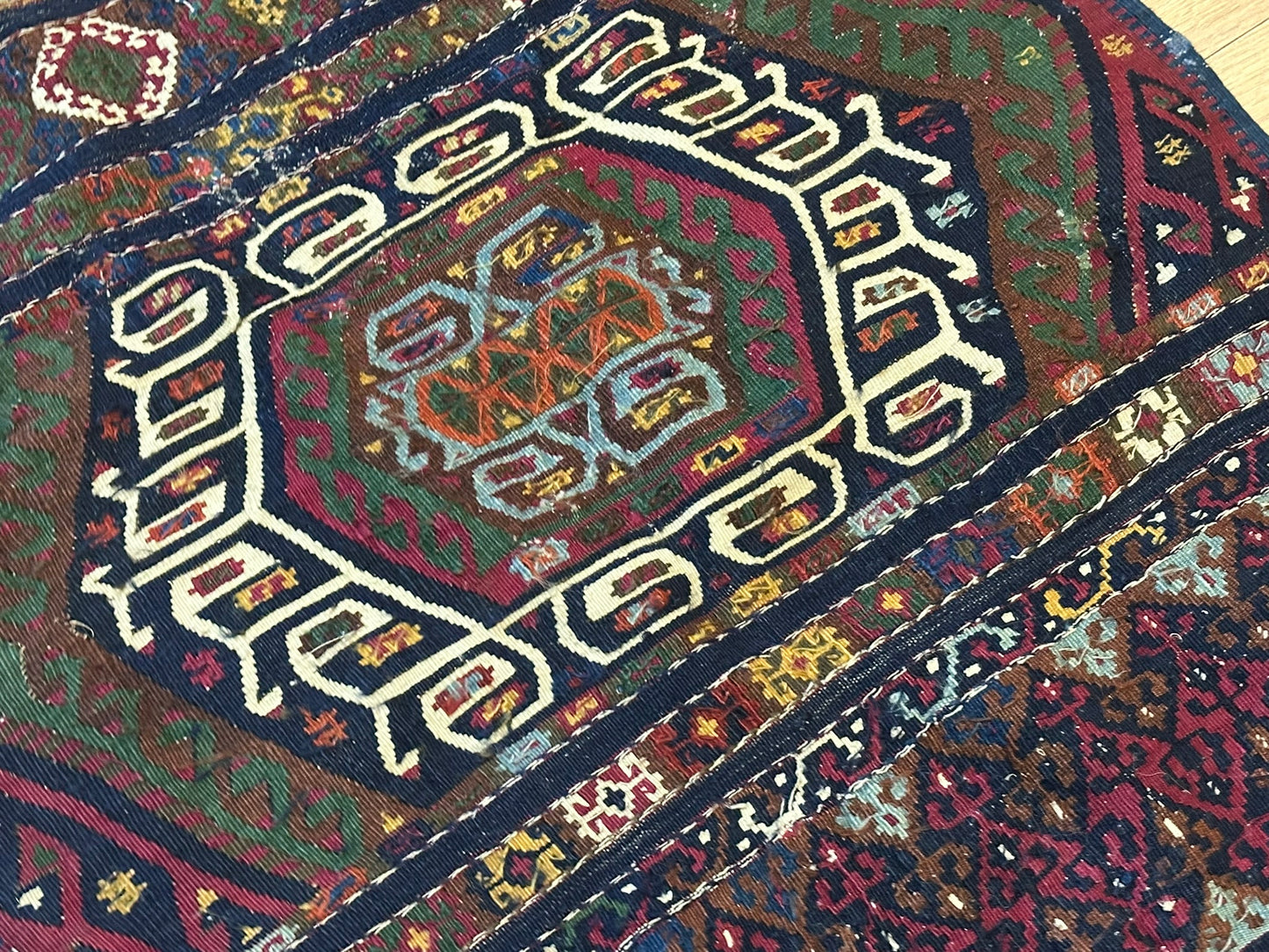 Antik Orientteppich handgeknüpft Kelim naturfarben 102x72 cm