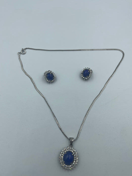 925er Silber Schmuckset mit Lapislazuli und filigranen Steinverzierungen