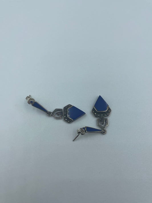 Art-Deco-Stil Dreieck-Ohrringe mit Lapislazuli-Optik & Markasit