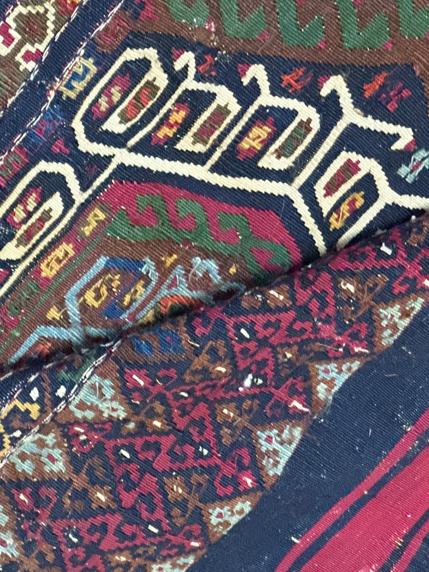 Antik Orientteppich handgeknüpft Kelim naturfarben 102x72 cm