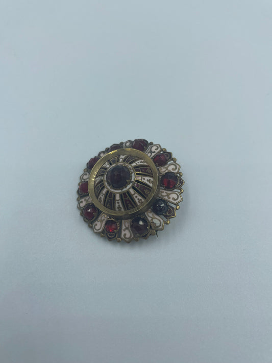 Vergoldete Tracht Emaille  Brosche mit Steinen und Mustern