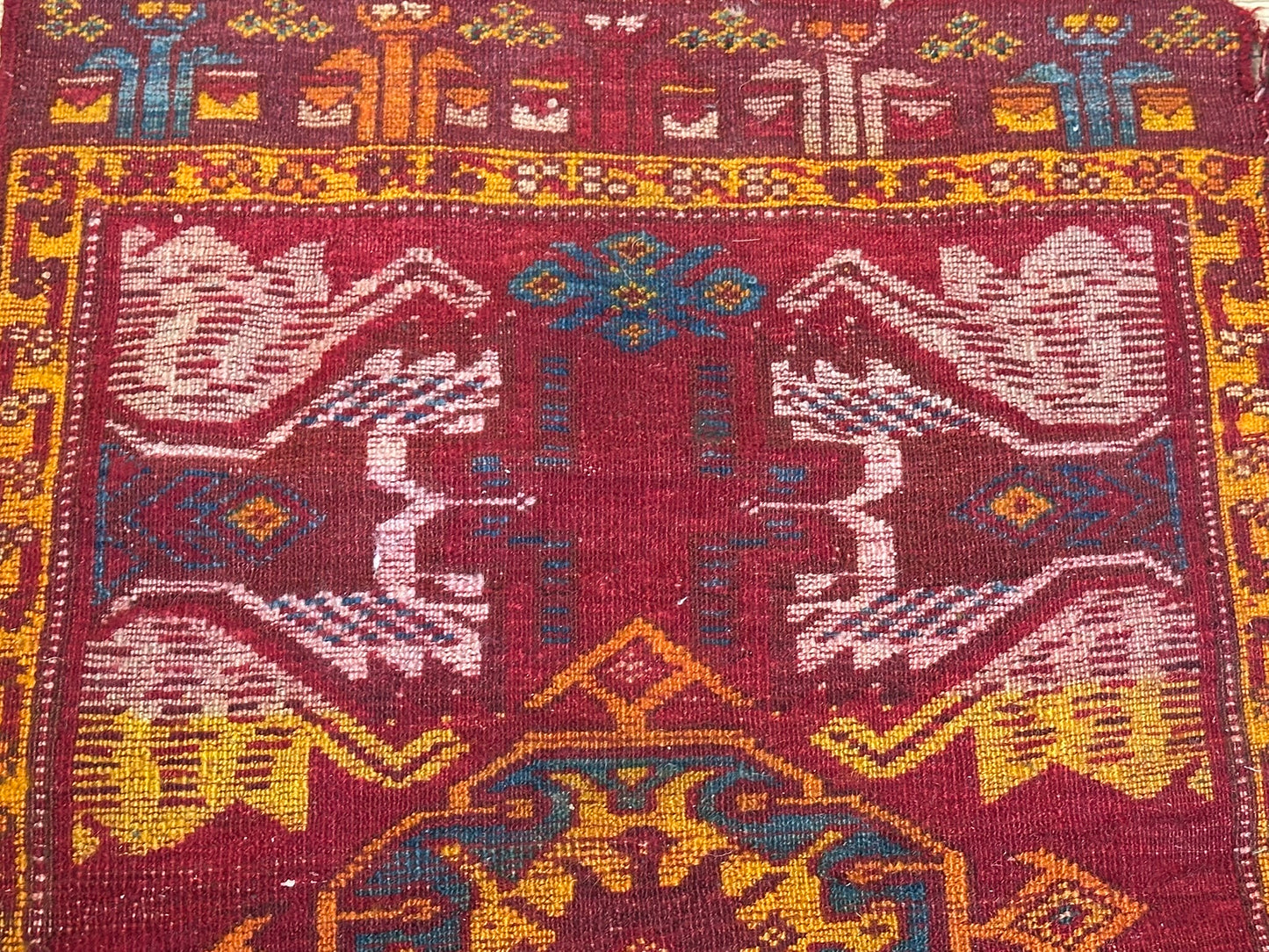 Antik Orientteppich handgeknüpft 84x55 cm  Uschak Muster naturfarben