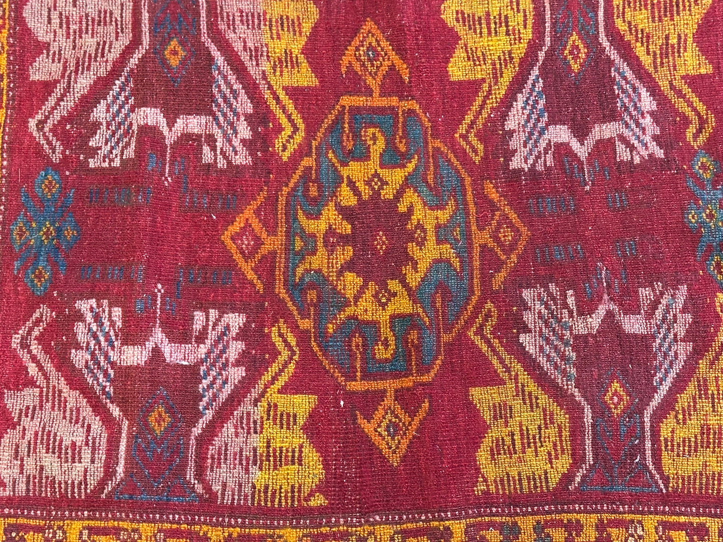 Antik Orientteppich handgeknüpft 84x55 cm  Uschak Muster naturfarben