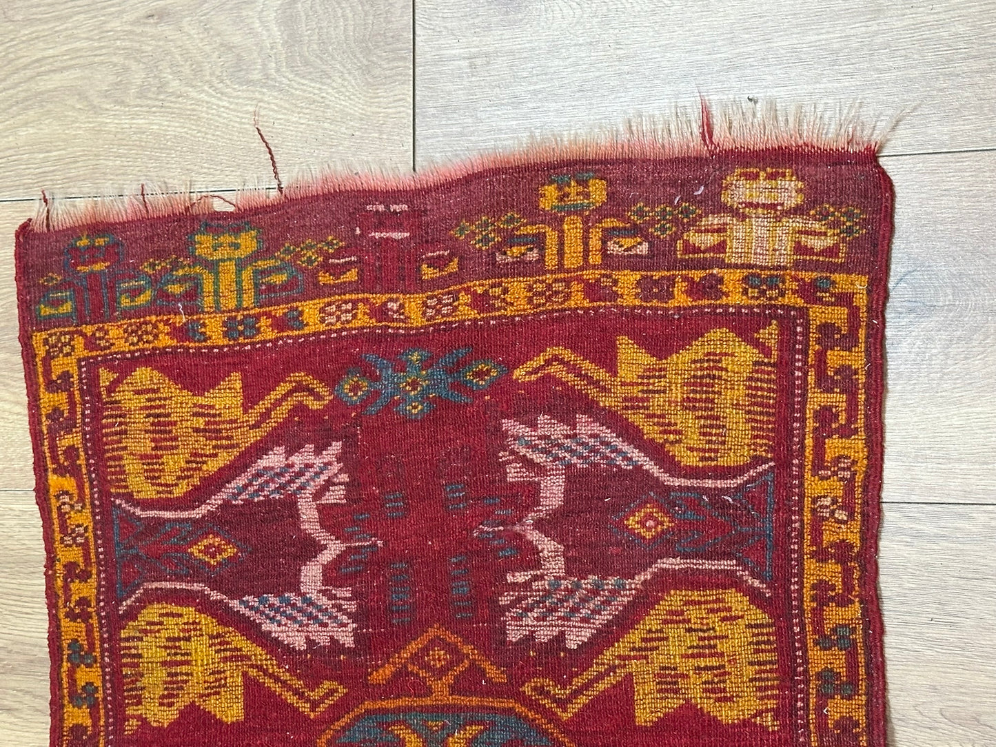 Antik Orientteppich handgeknüpft 84x55 cm  Uschak Muster naturfarben