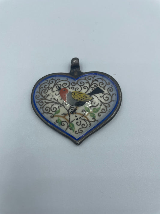 Herz-Anhänger mit buntem Vogelmotiv