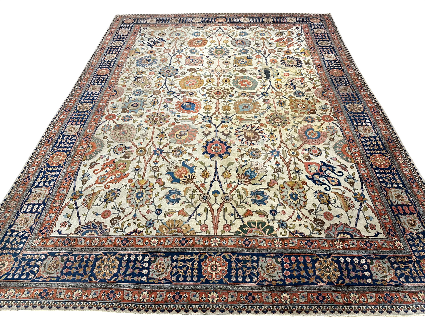 Antik Orientteppich handgeknüpft 420x310 cm Täbriz Jugendstil Naturfarben