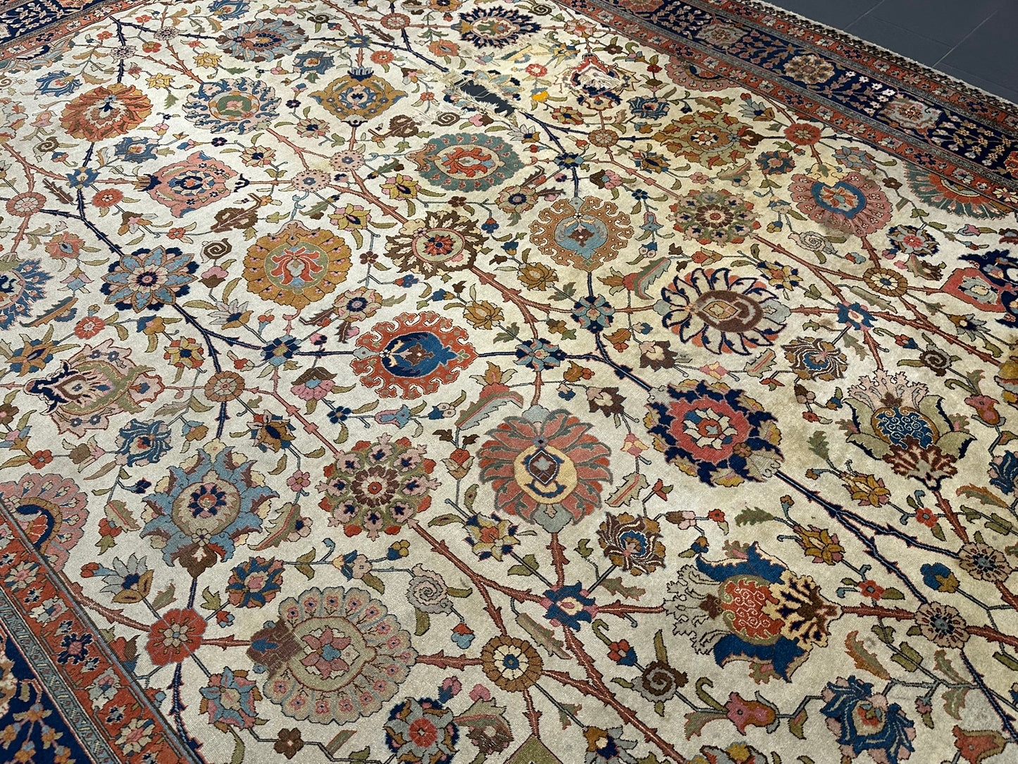 Antik Orientteppich handgeknüpft 420x310 cm Täbriz Jugendstil Naturfarben