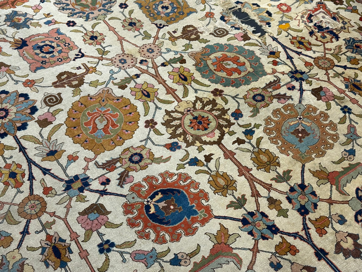 Antik Orientteppich handgeknüpft 420x310 cm Täbriz Jugendstil Naturfarben