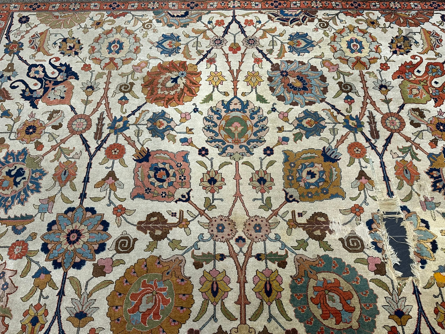 Antik Orientteppich handgeknüpft 420x310 cm Täbriz Jugendstil Naturfarben