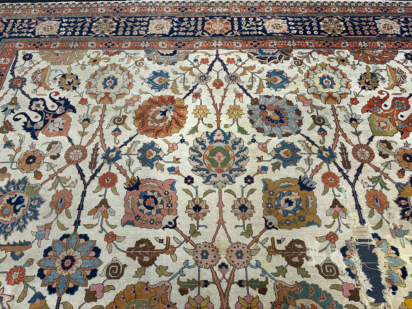 Antik Orientteppich handgeknüpft 420x310 cm Täbriz Jugendstil Naturfarben